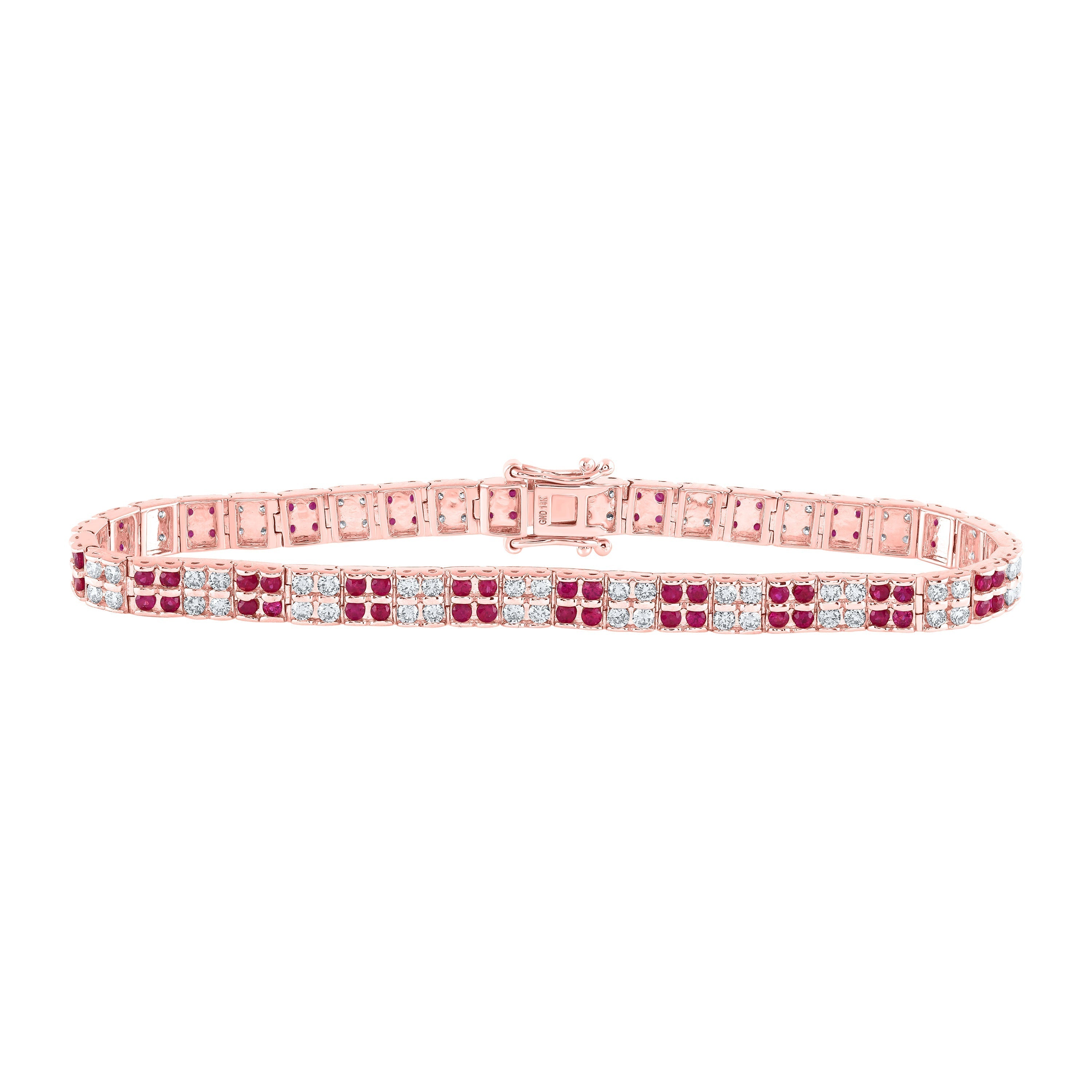 14kt Rose Gold Womens Round Ruby Diamond Tennis Bracelet 4-1/2 Cttw