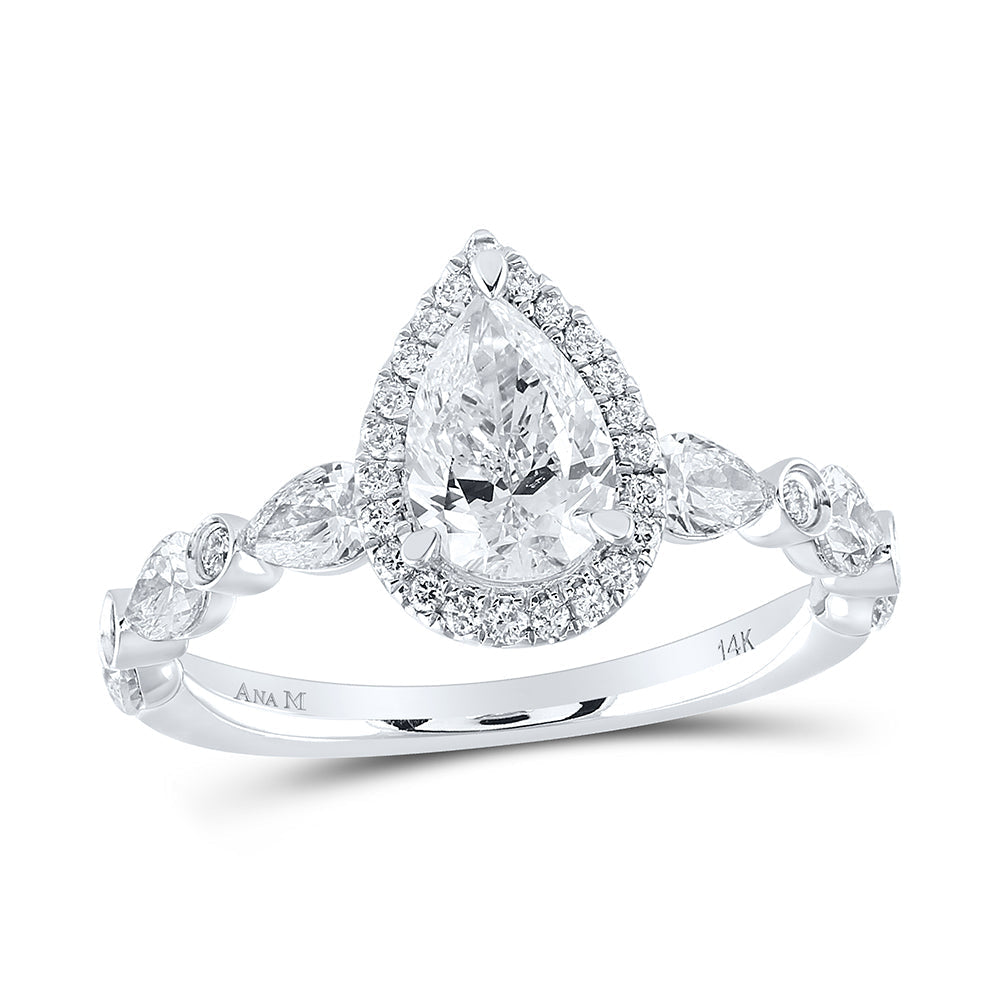 14kt White Gold Pear Diamond Halo Bridal Wedding Engagement Ring 2 Cttw