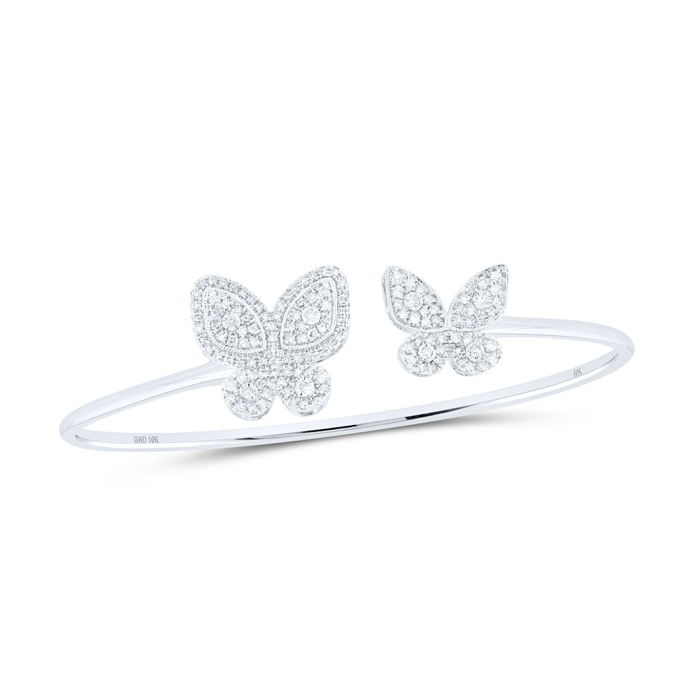 10kt White Gold Womens Round Diamond Butterfly Bangle Bracelet 3/4 Cttw