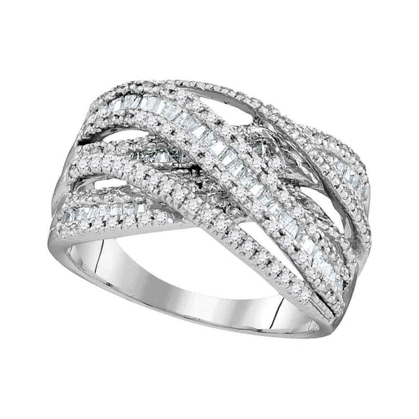 10kt White Gold Womens Round Baguette Diamond Crossover