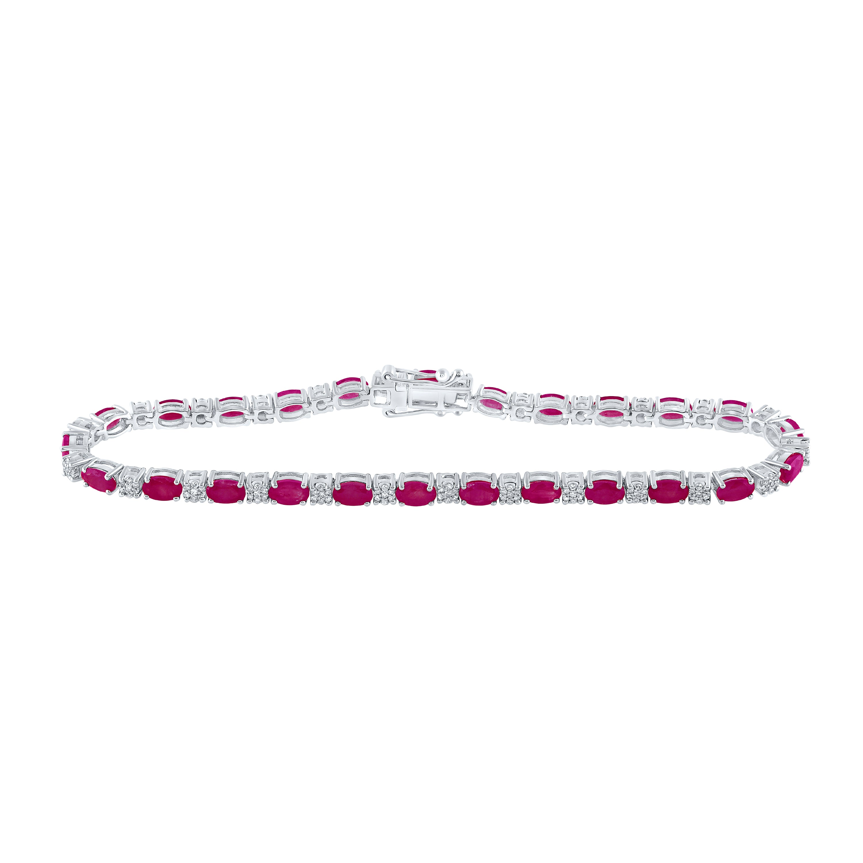 14kt White Gold Womens Oval Ruby Diamond Fashion Bracelet 7 Cttw