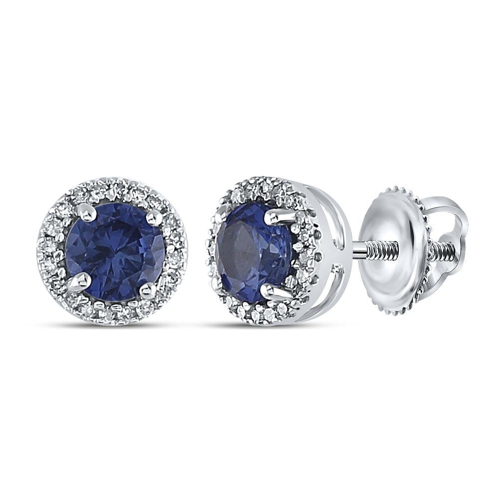 Sterling Silver Womens Round Lab-Created Blue Sapphire Stud Earrings 1-1/2 Cttw