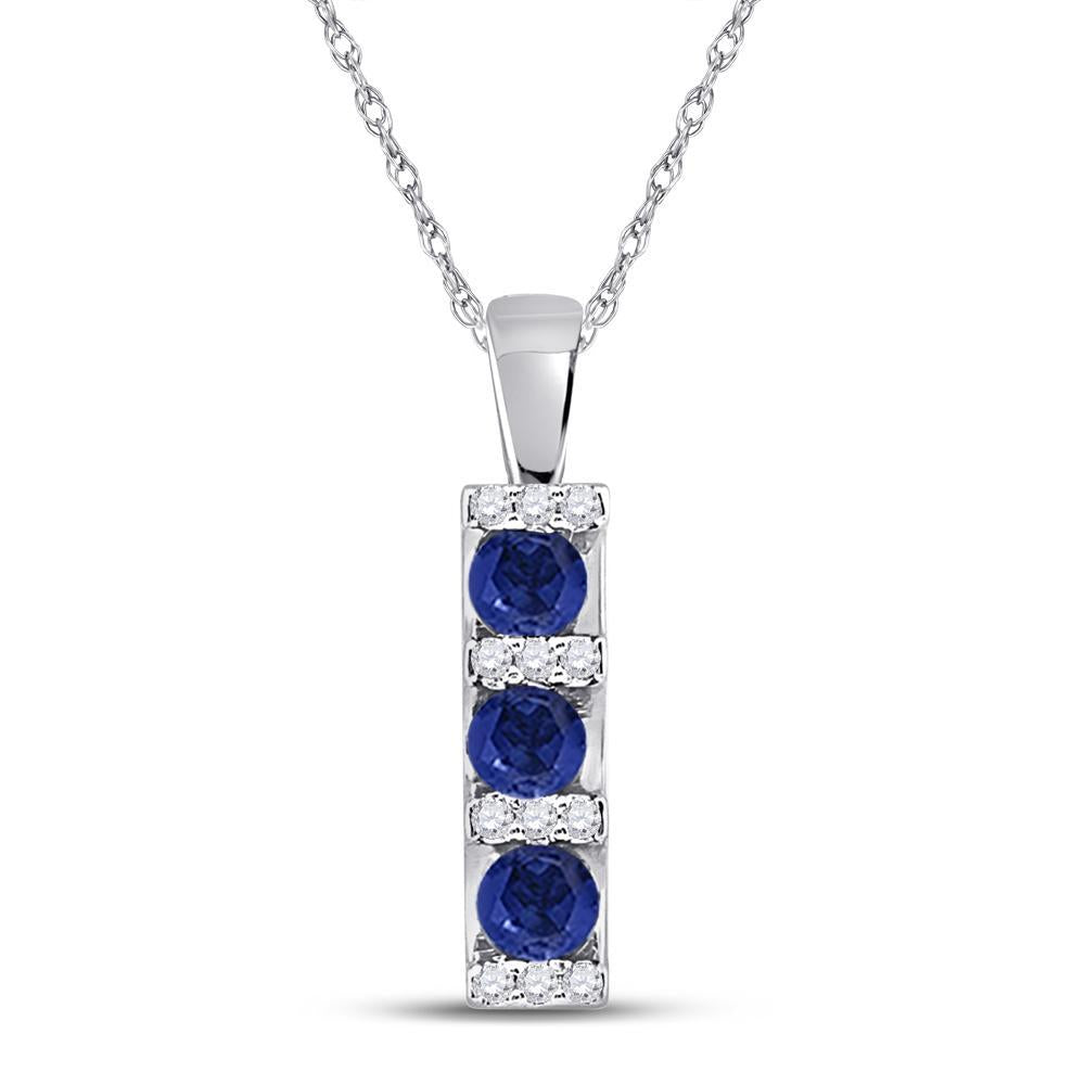 10kt White Gold Womens Round Synthetic Blue Sapphire Fashion Pendant 1/2 Cttw