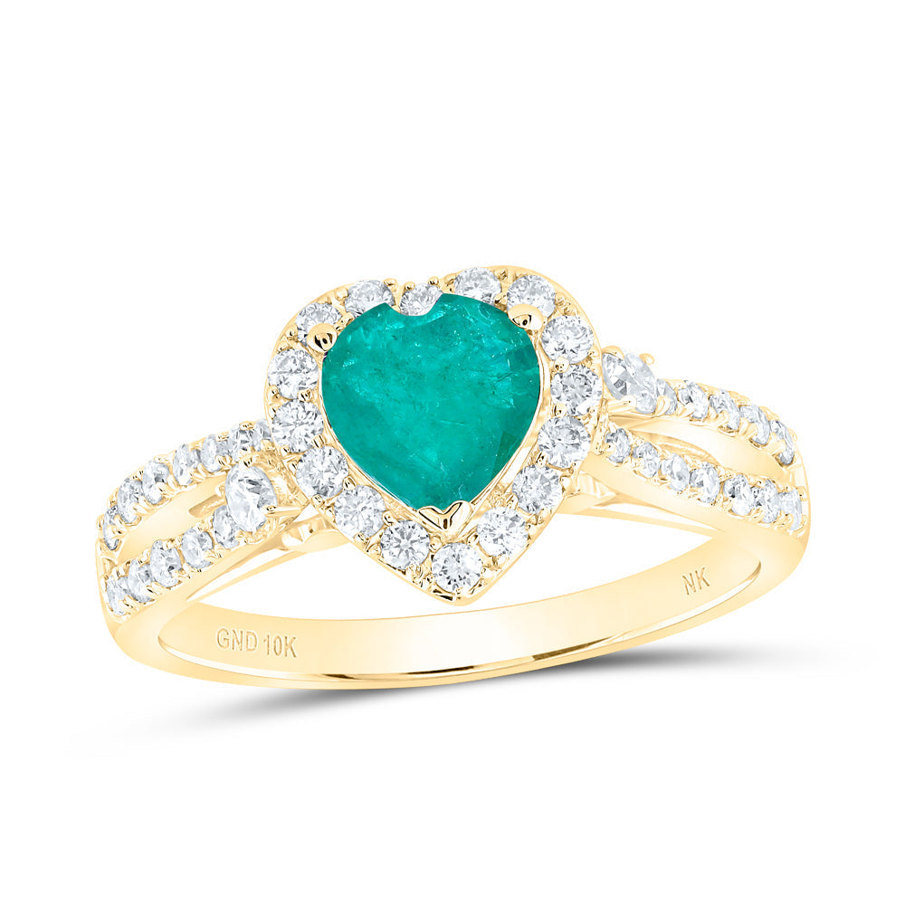 10kt Yellow Gold Womens Heart Emerald Diamond Fashion Ring 1 Cttw