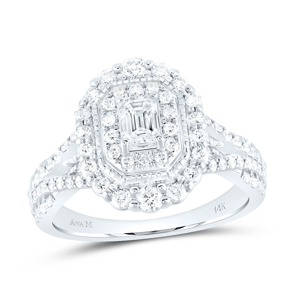 14kt White Gold Emerald Diamond Halo Bridal Wedding Engagement Ring 1 Cttw