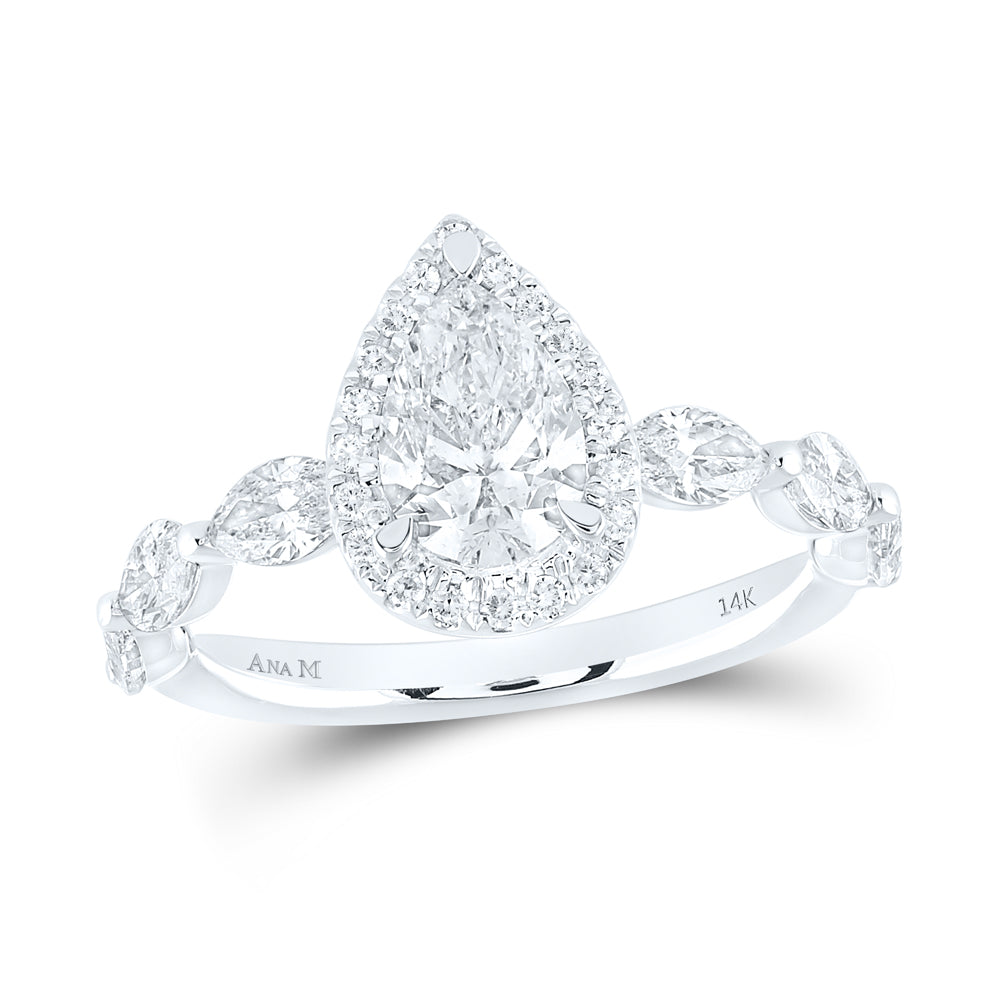 14kt White Gold Pear Diamond Halo Bridal Wedding Engagement Ring 2 Cttw