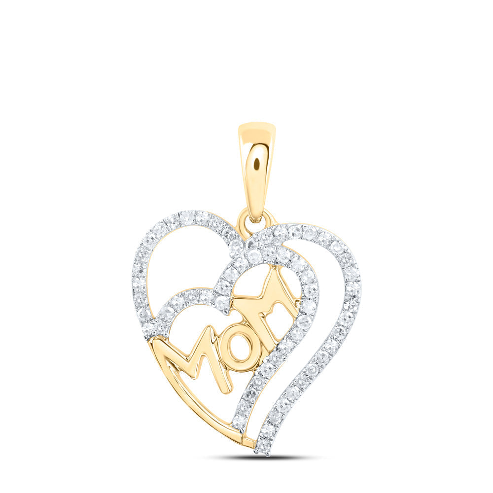 10kt Yellow Gold Womens Round Diamond Mom Heart Pendant 1/3 Cttw