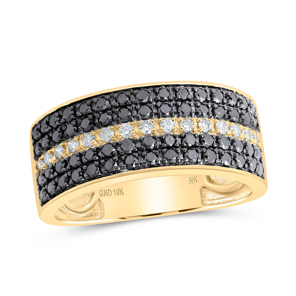 10kt Yellow Gold Mens Round Black Color Enhanced Diamond Band Ring 1 Cttw