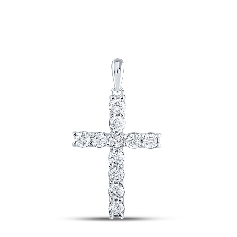 10kt White Gold Womens Round Diamond Cross Pendant 3/4 Cttw