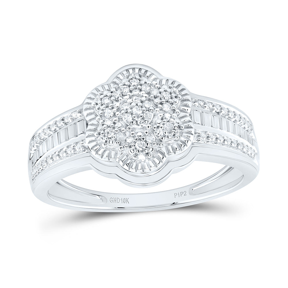 10kt White Gold Womens Round Diamond Cluster Ring 1/12 Cttw