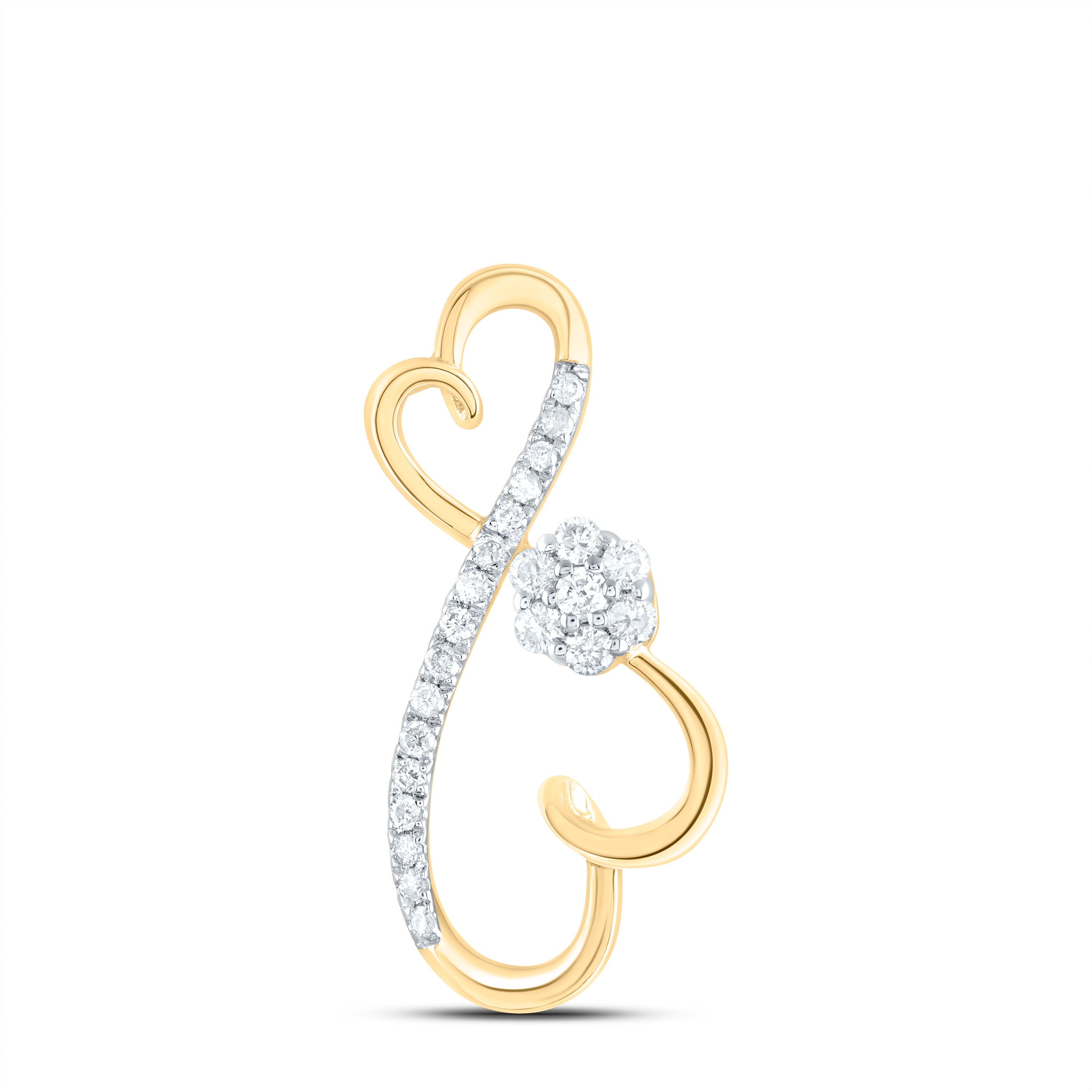 10kt Yellow Gold Womens Round Diamond Infinity Heart Pendant 1/4 Cttw