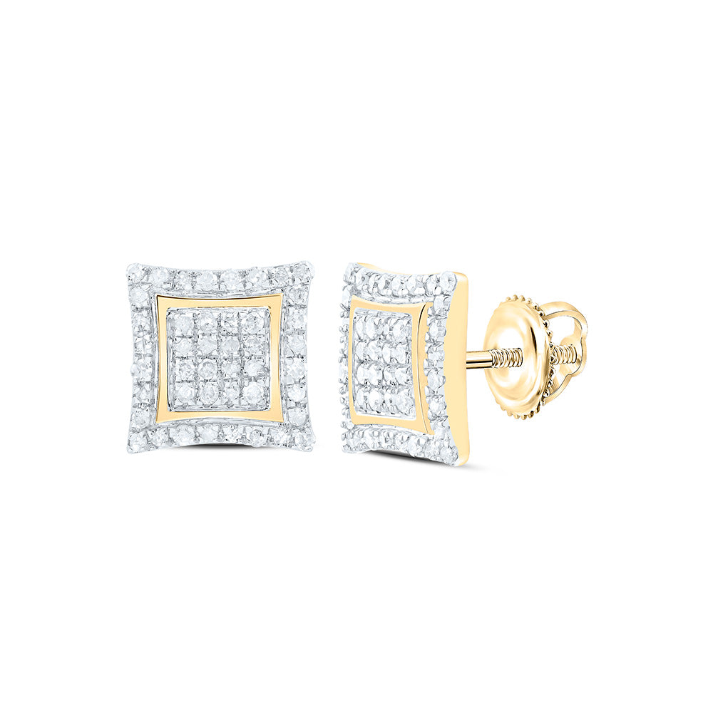 10kt Yellow Gold Womens Round Diamond Kite Square Earrings 1/4 Cttw