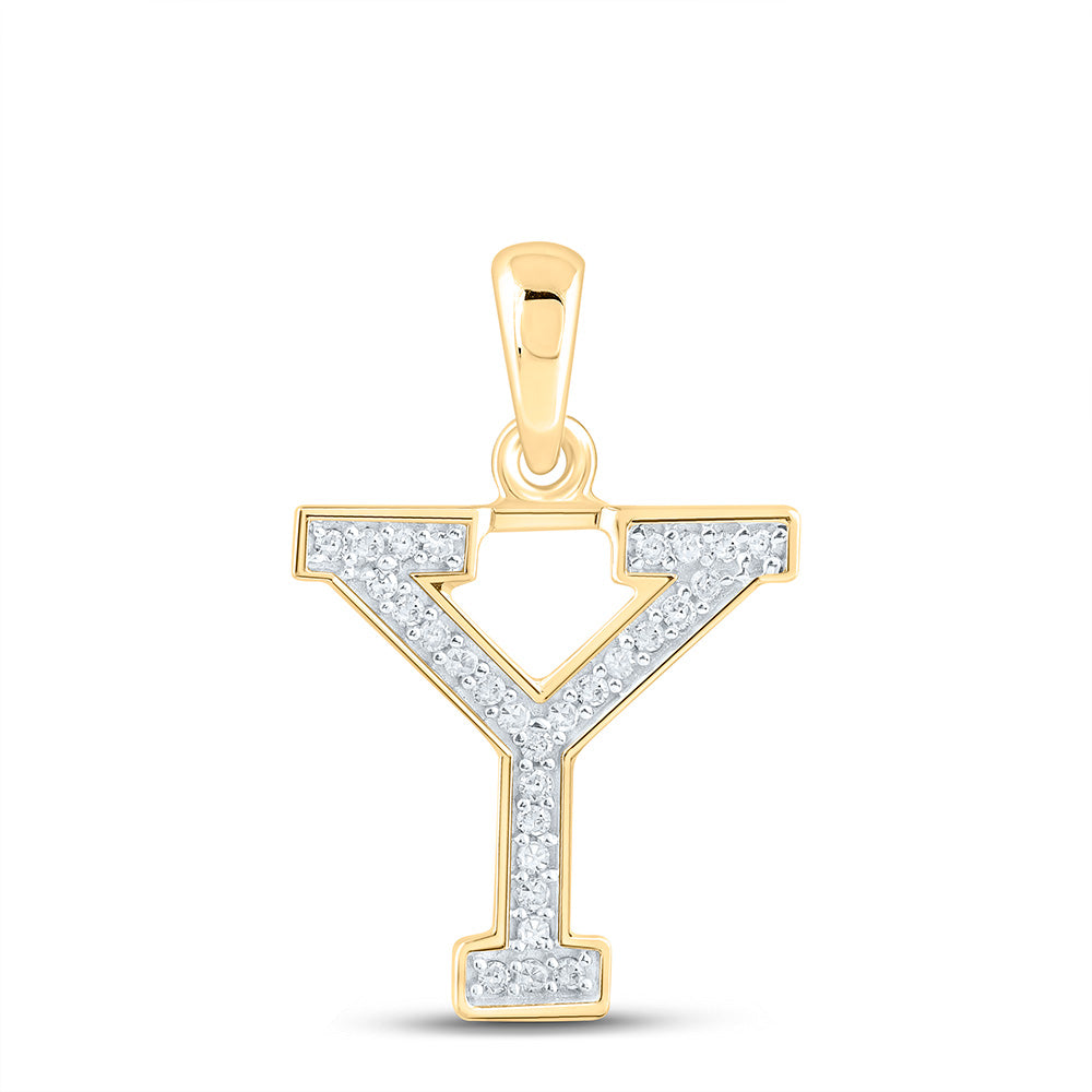 10kt Yellow Gold Womens Round Diamond Initial Y Letter Pendant 1/12 Cttw