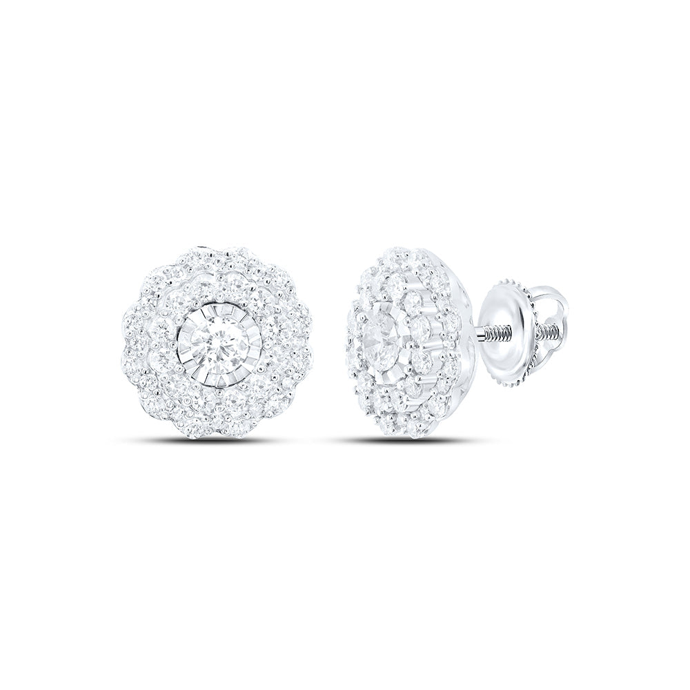 10kt White Gold Womens Round Diamond Halo Circle Earrings 1 Cttw