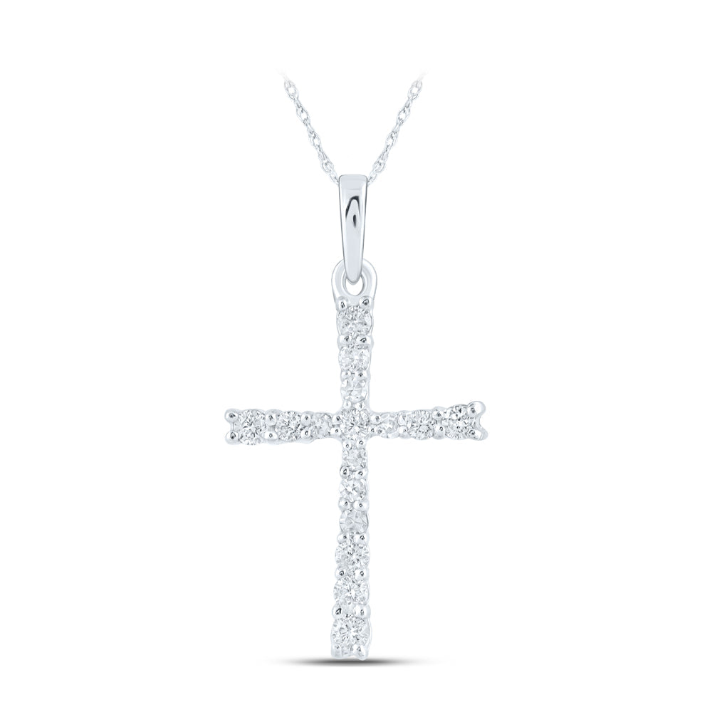 10kt White Gold Womens Round Diamond Cross Pendant 1/6 Cttw