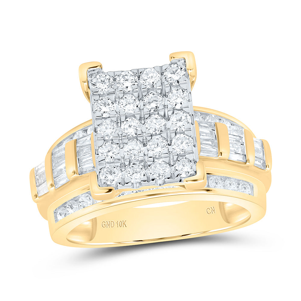 10kt Yellow Gold Round Diamond Cluster Bridal Wedding Engagement Ring 1-1/2 Cttw