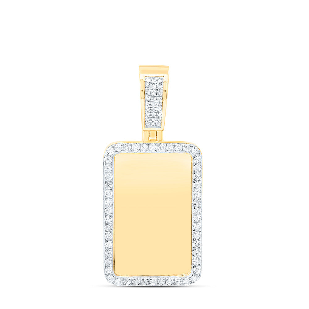 10kt Yellow Gold Mens Round Diamond Dog Tag Picture Memory Pendant 3/4 Cttw