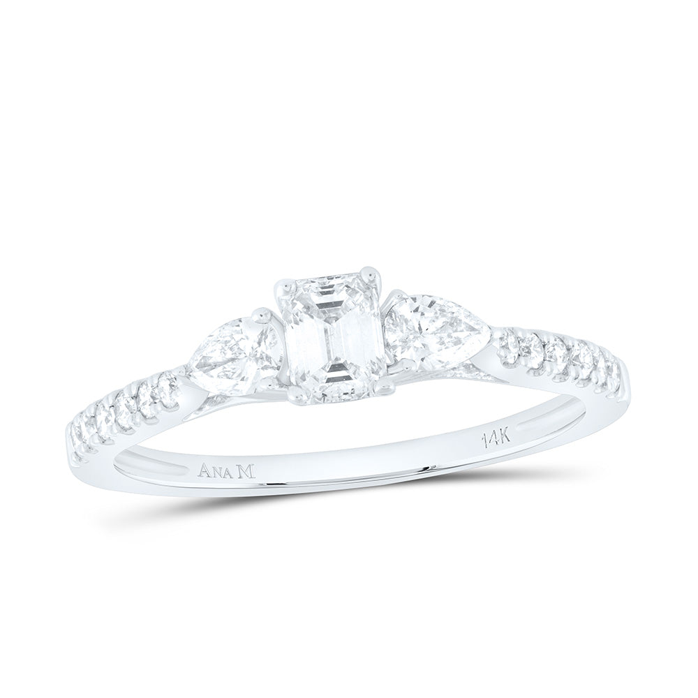 14kt White Gold Emerald Diamond Solitaire Bridal Wedding Engagement Ring 5/8 Cttw
