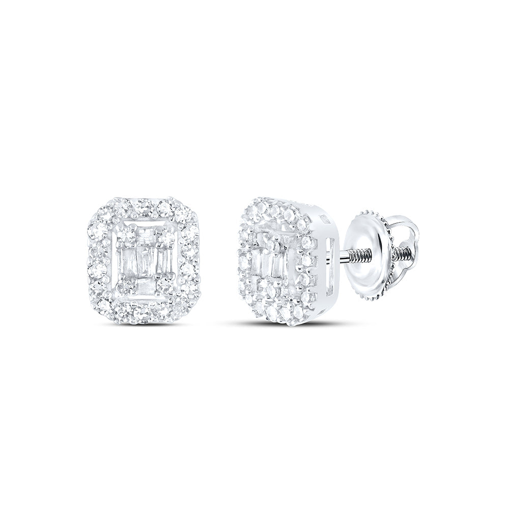 10kt White Gold Baguette Diamond Cluster Earrings 1/4 Cttw