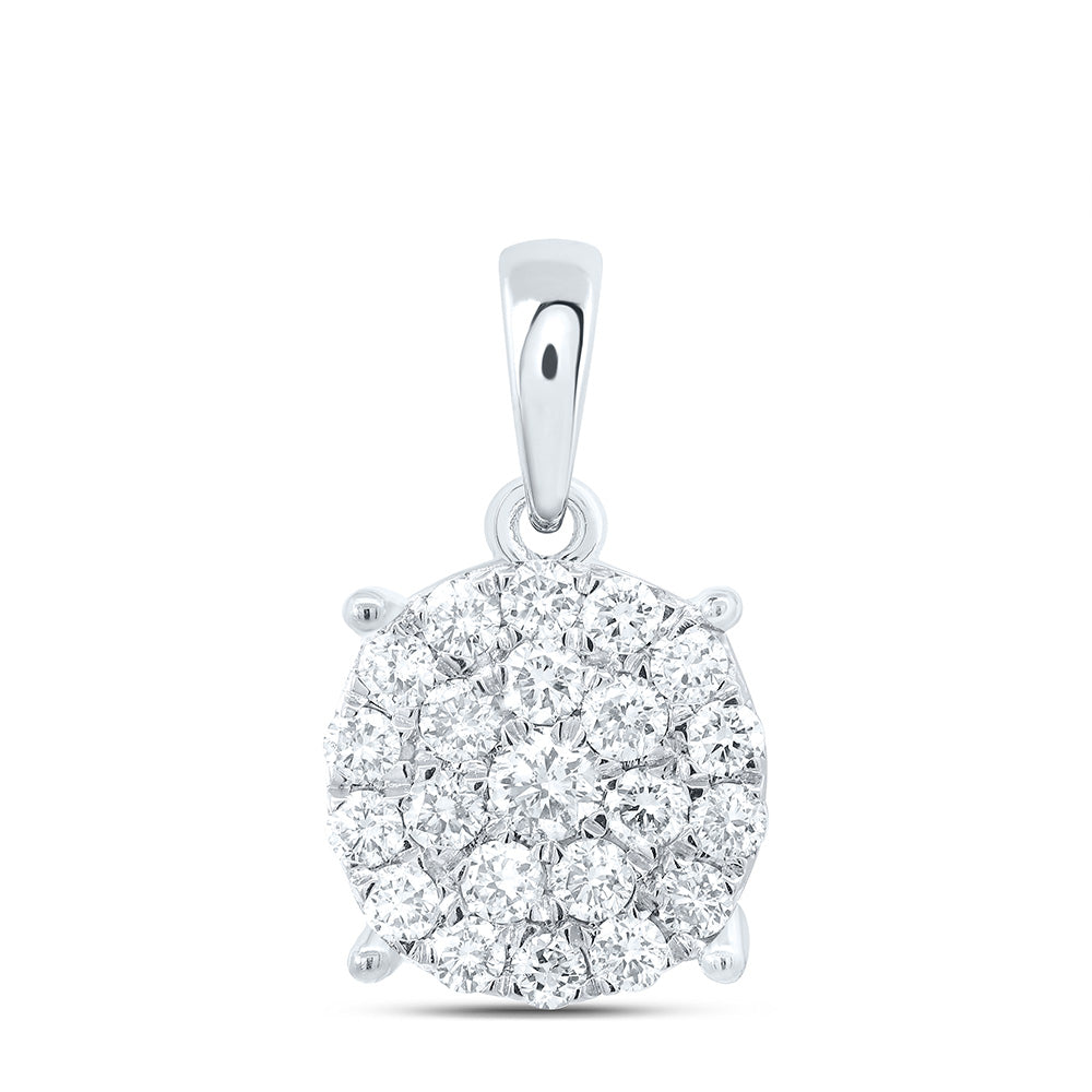10kt White Gold Womens Round Diamond Cluster Pendant 3/4 Cttw