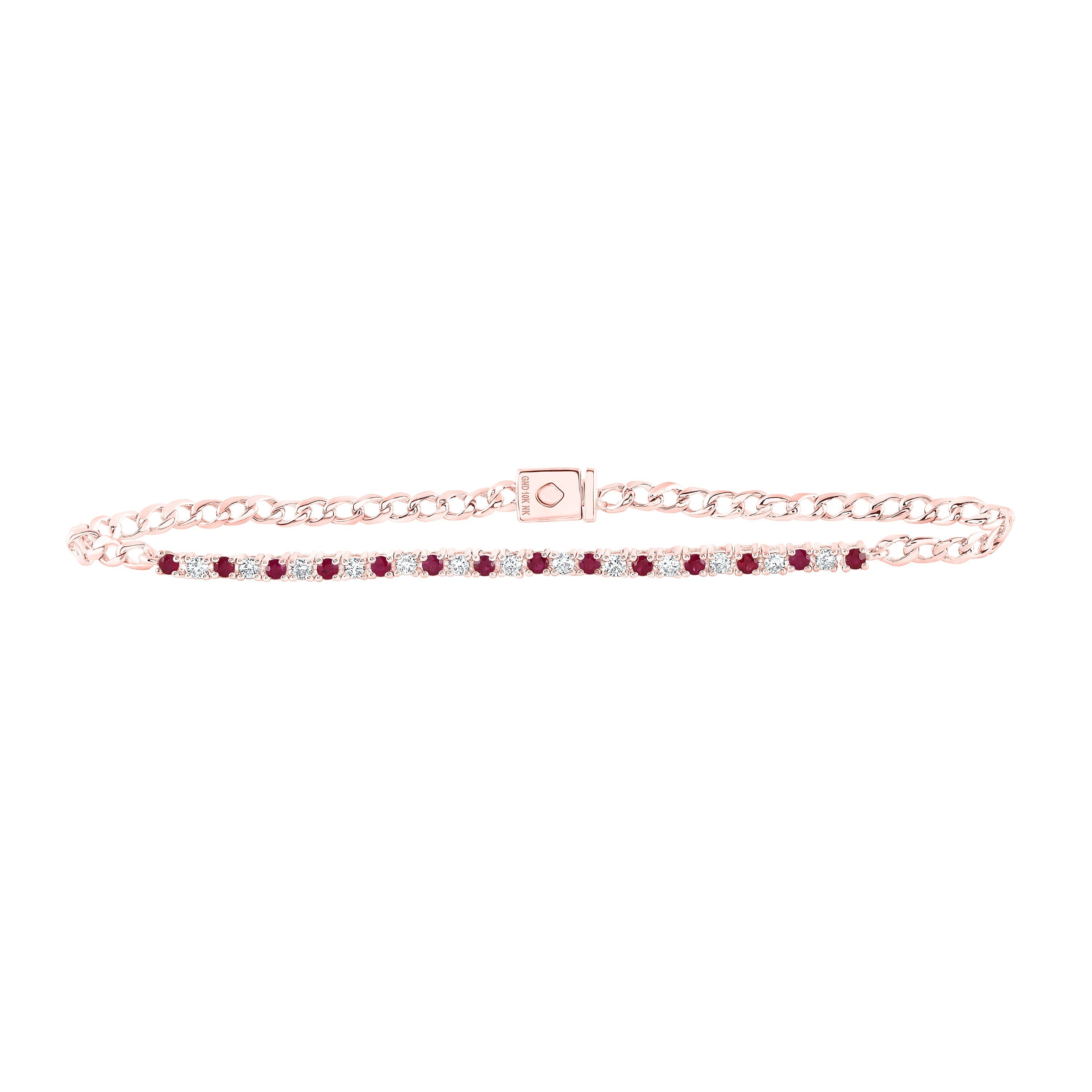 10kt Rose Gold Womens Round Ruby Diamond Tennis Bracelet 1 Cttw