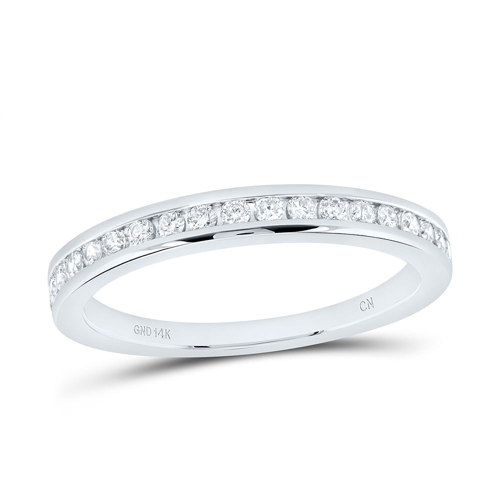14kt White Gold Womens Round Diamond Wedding Single Row Band 1/4 Cttw