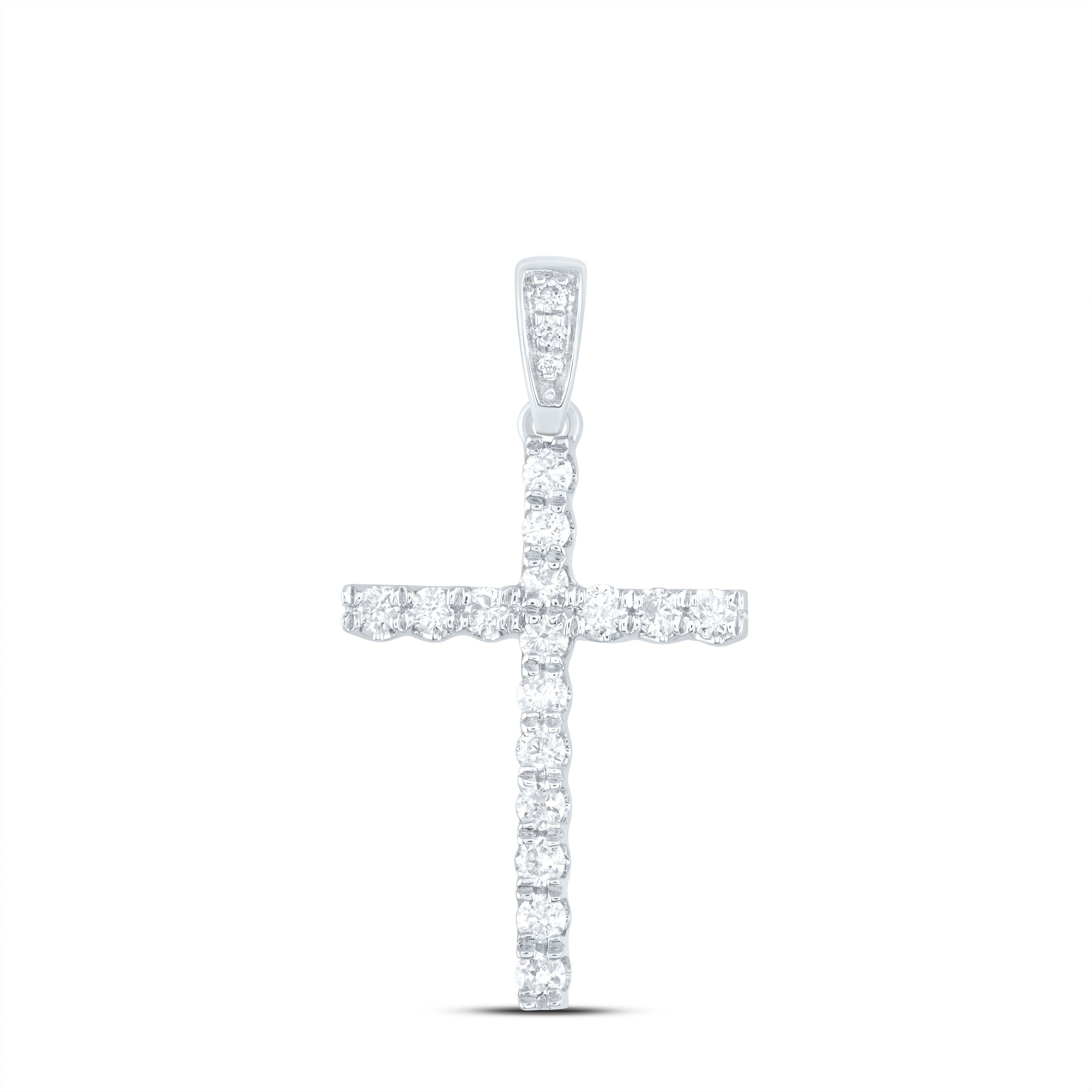 14kt White Gold Womens Round Diamond Cross Pendant 1/4 Cttw