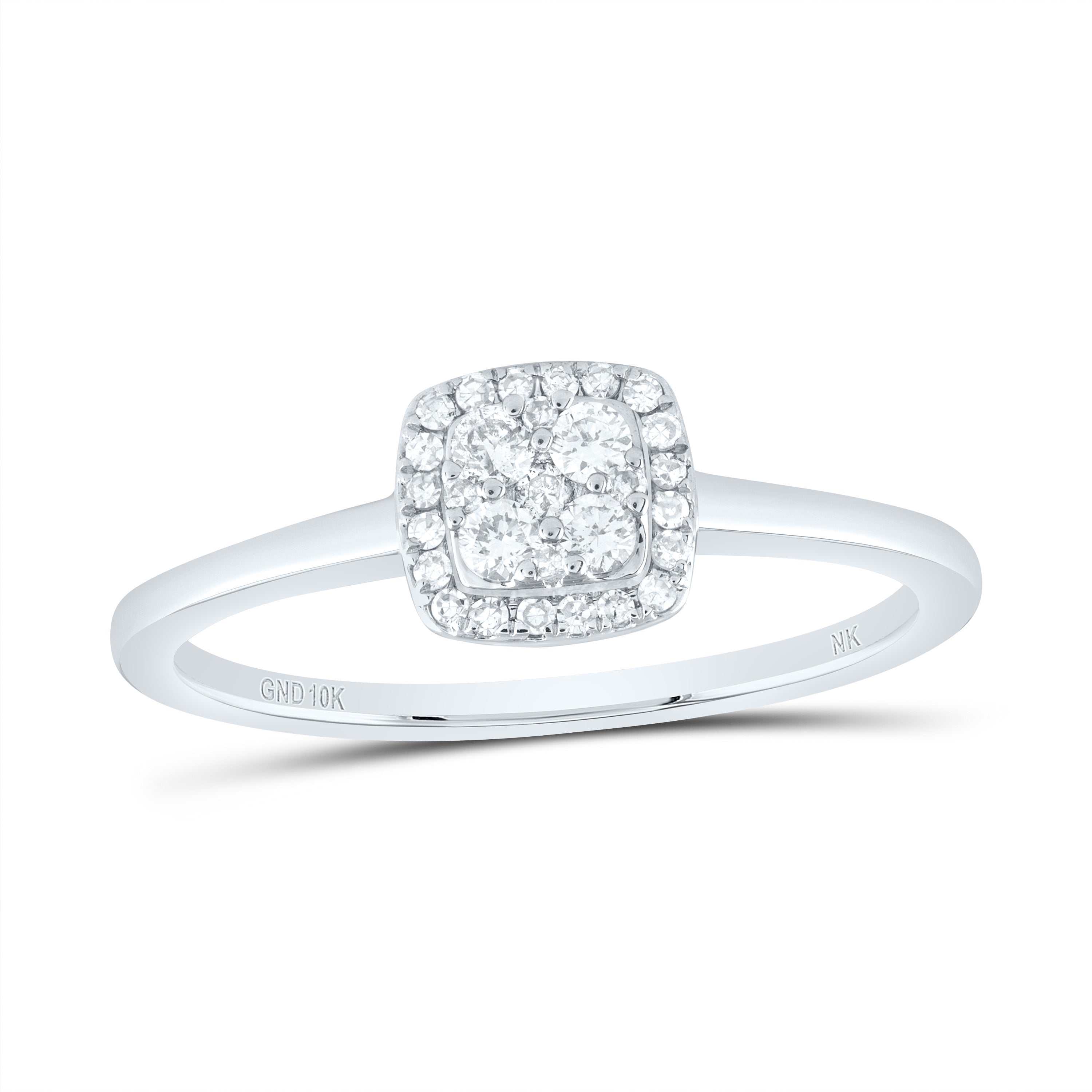 10kt White Gold Womens Round Diamond Square Cluster Ring 1/5 Cttw