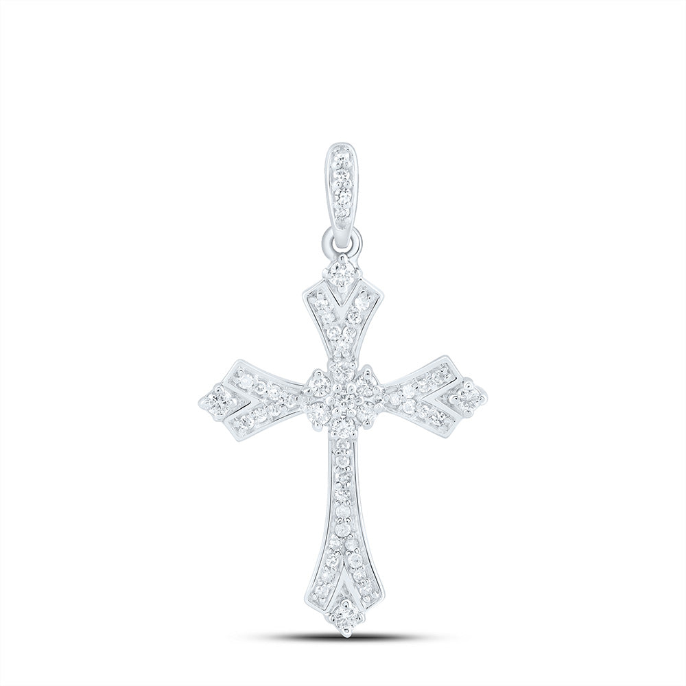 10kt White Gold Womens Round Diamond Cross Pendant 1/5 Cttw