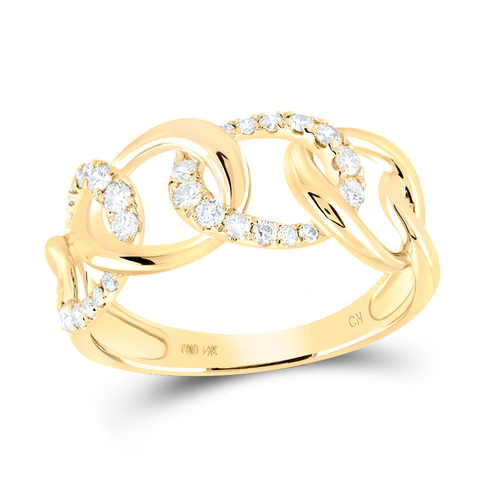 14kt Yellow Gold Womens Round Diamond Curb Link Fashion Ring 1/3 Cttw