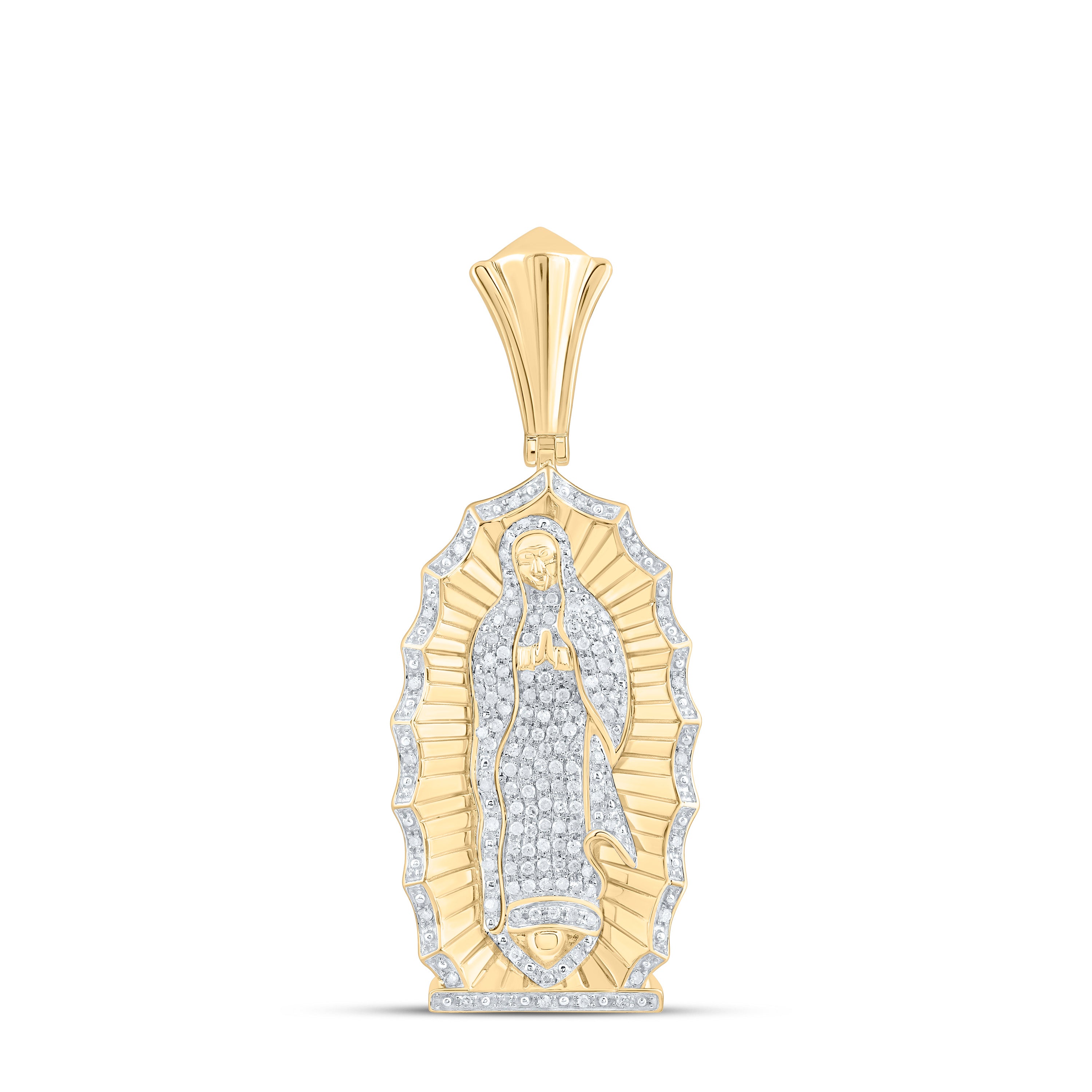10kt Yellow Gold Mens Round Diamond Guadalupe Mary Charm Pendant 1 Cttw