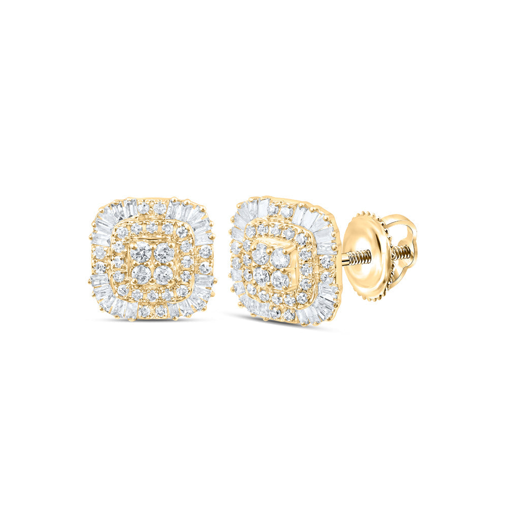 10kt Yellow Gold Womens Baguette Diamond Square Earrings 1/2 Cttw