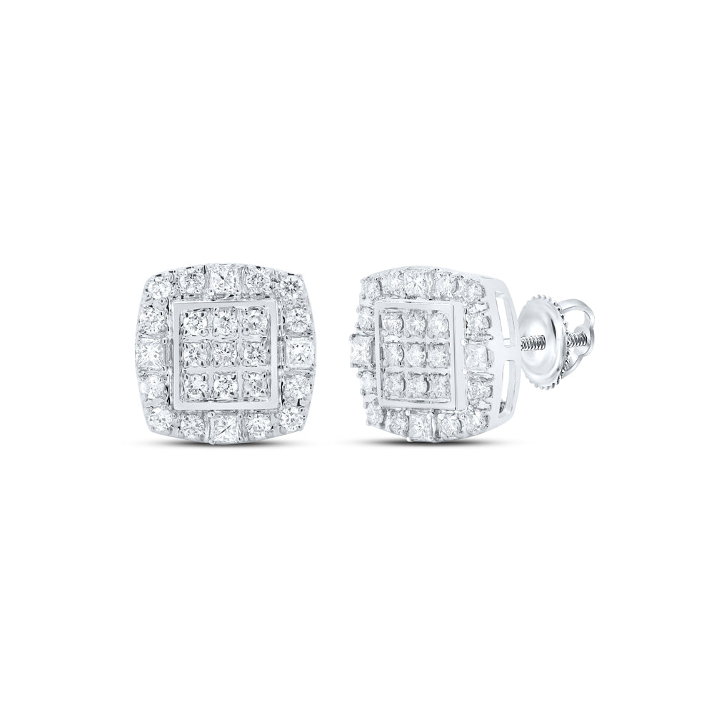 10kt White Gold Round Diamond Square Earrings 1/2 Cttw