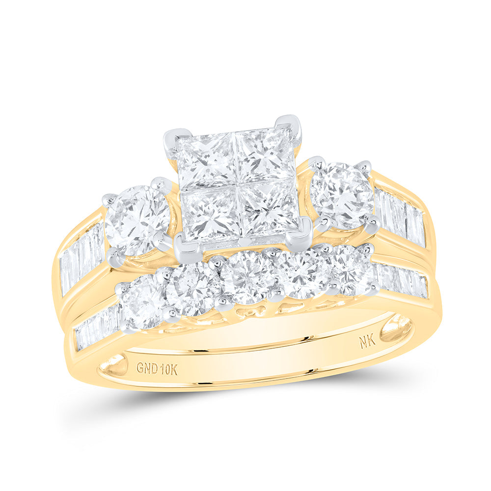 10kt Yellow Gold Princess Diamond Square Bridal Wedding Ring Band Set 2 Cttw