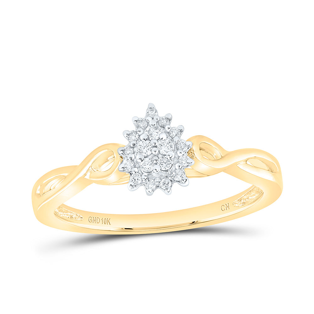 10kt Yellow Gold Womens Round Diamond Teardrop Cluster Ring 1/10 Cttw