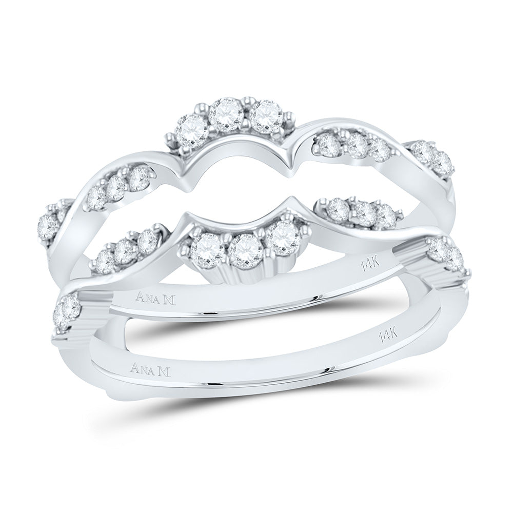 14kt White Gold Womens Round Diamond Wrap Ring Guard Enhancer 1/3 Cttw
