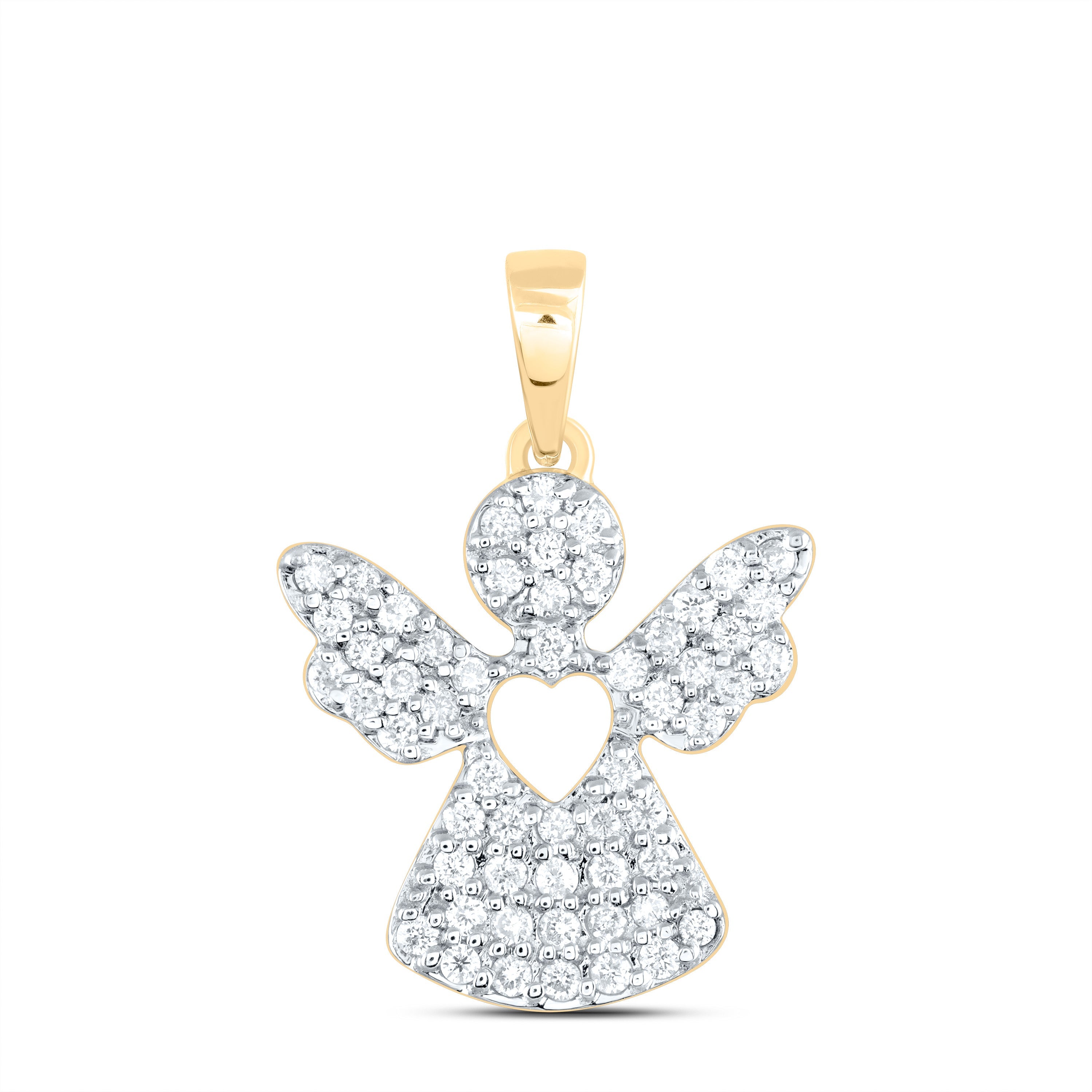 10kt Yellow Gold Womens Round Diamond Angel Pendant 1/3 Cttw