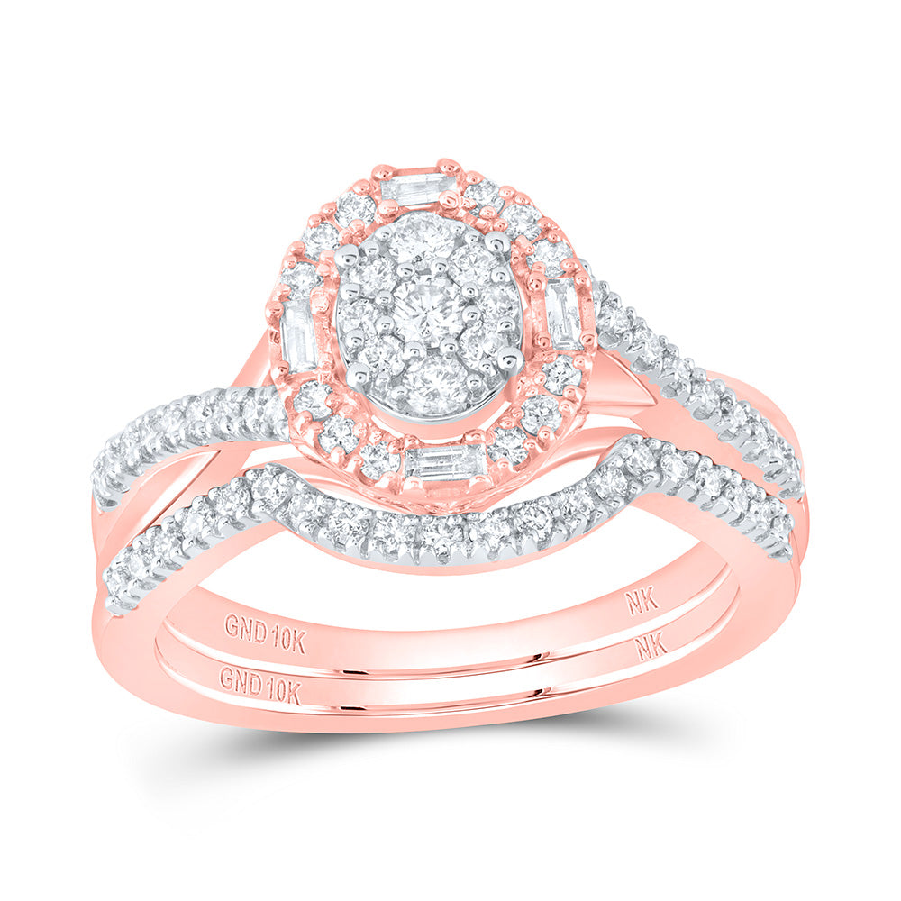 10kt Rose Gold Round Diamond Bridal Wedding Ring Band Set 5/8 Cttw