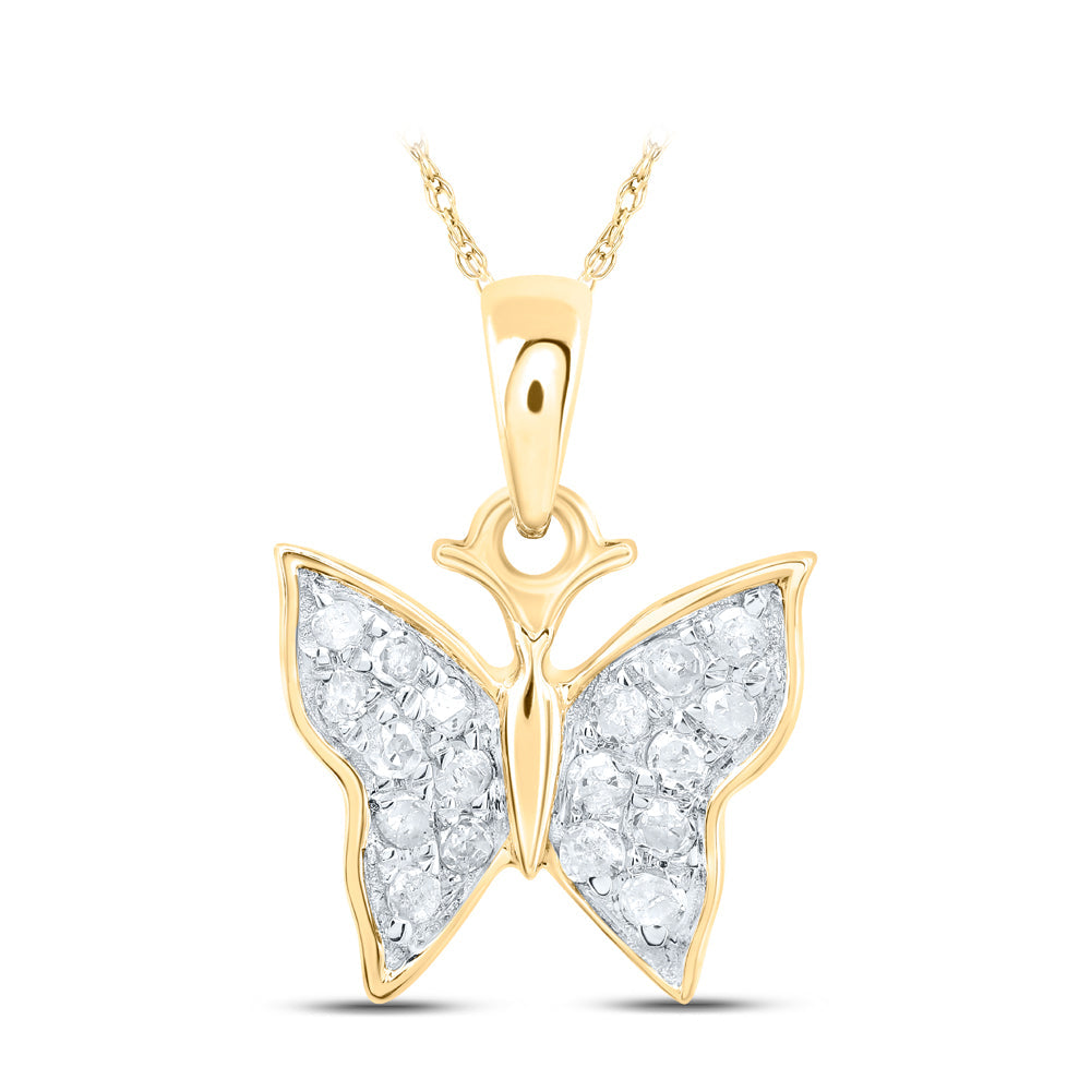 10kt Yellow Gold Womens Round Diamond Butterfly Pendant 1/20 Cttw