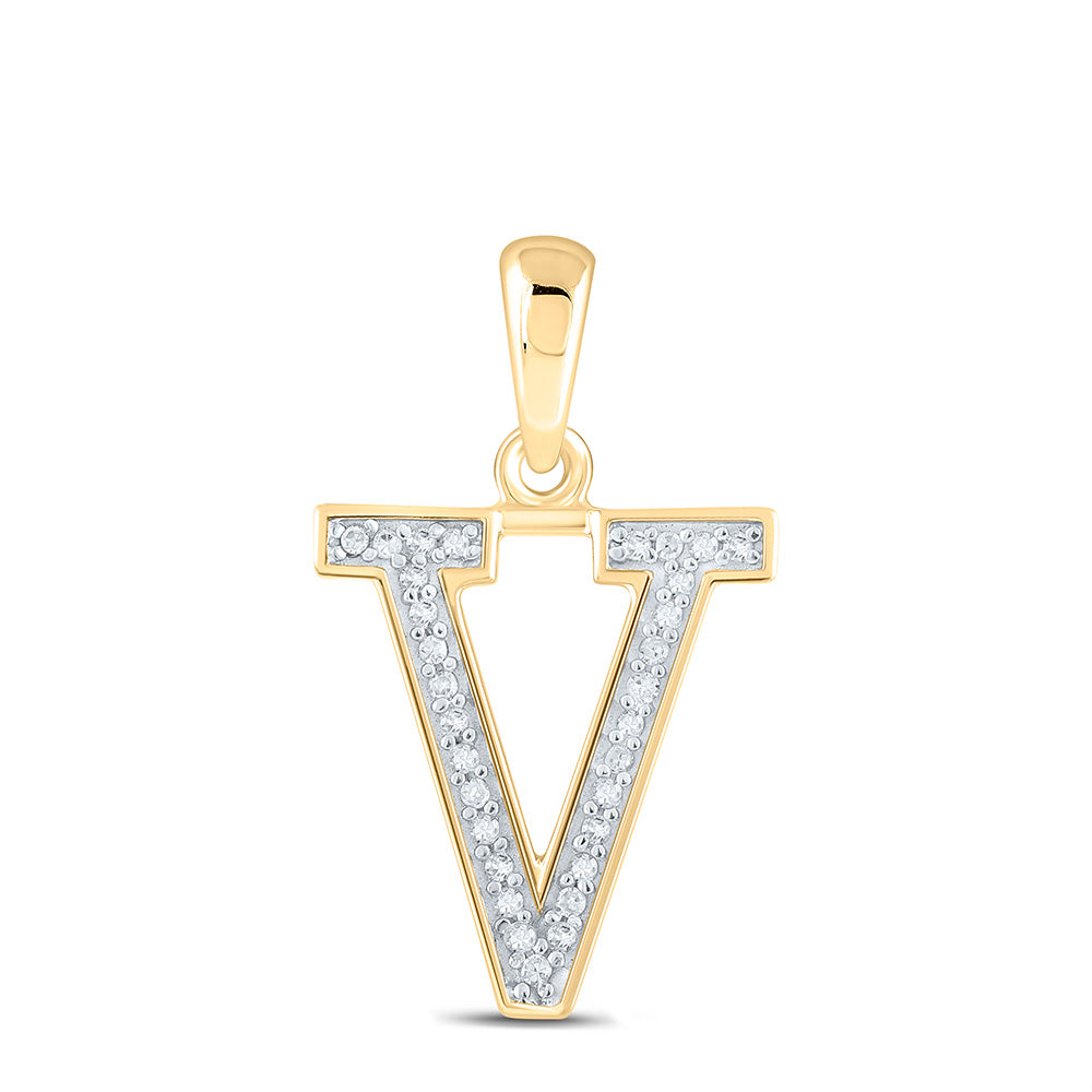 10kt Yellow Gold Womens Round Diamond Initial V Letter Pendant 1/20 Cttw