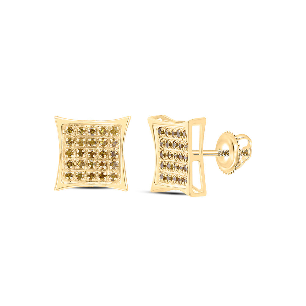 10kt Yellow Gold Round Yellow Color Enhanced Diamond Cluster Earrings 1/6 Cttw