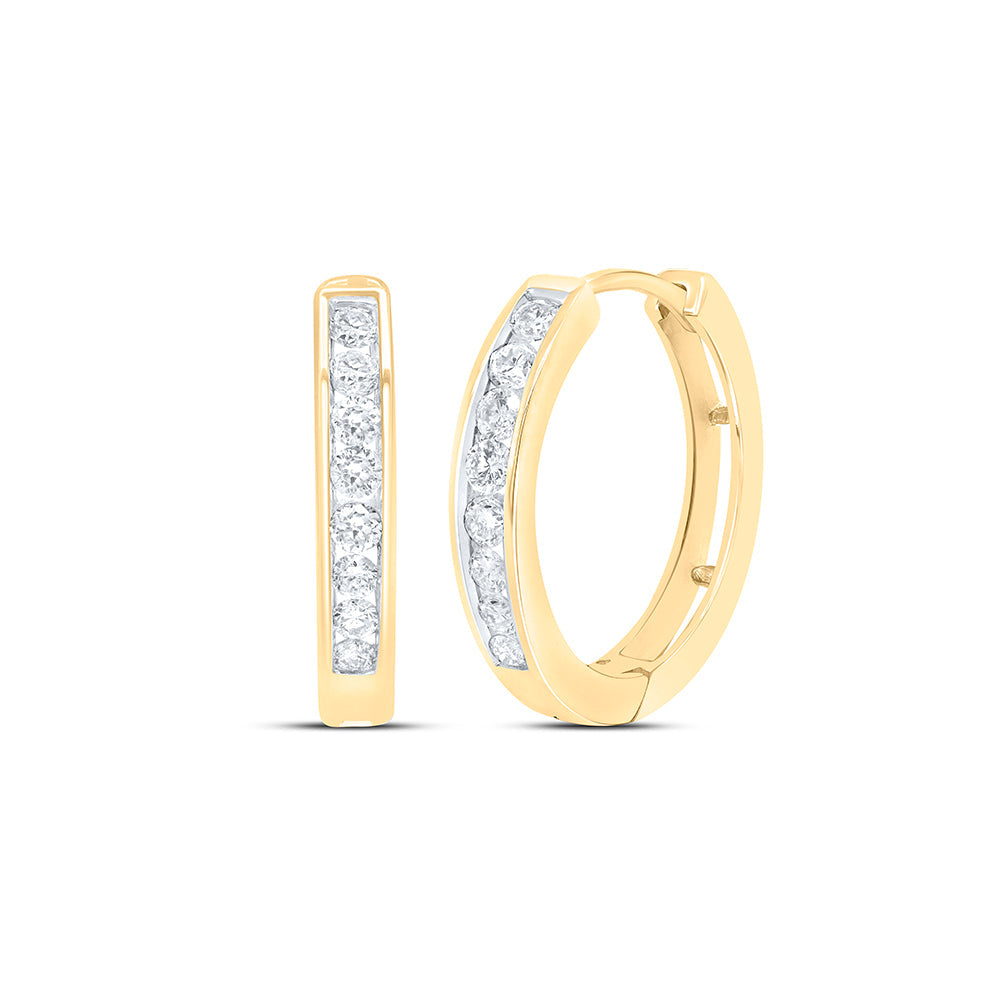14kt Yellow Gold Womens Round Diamond Hoop Earrings 1/2 Cttw
