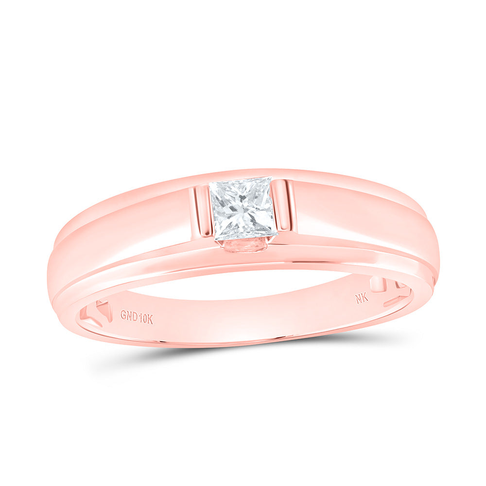 10kt Rose Gold Mens Princess Diamond Solitaire Band Ring 1/3 Cttw
