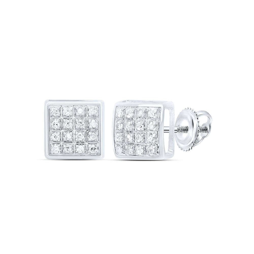 10kt White Gold Round Diamond Square Earrings 1/10 Cttw