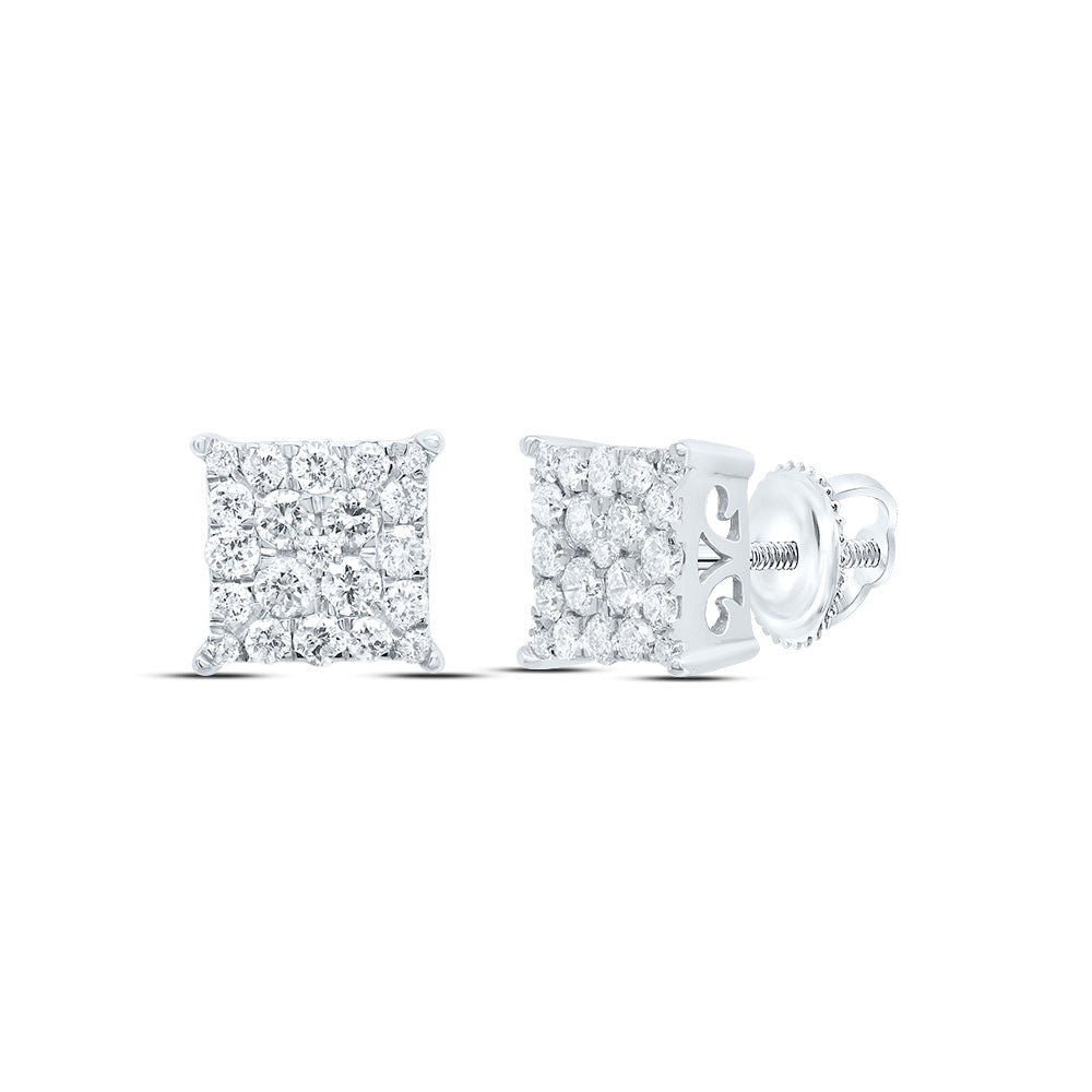 10kt White Gold Womens Round Diamond Square Earrings 1/2 Cttw