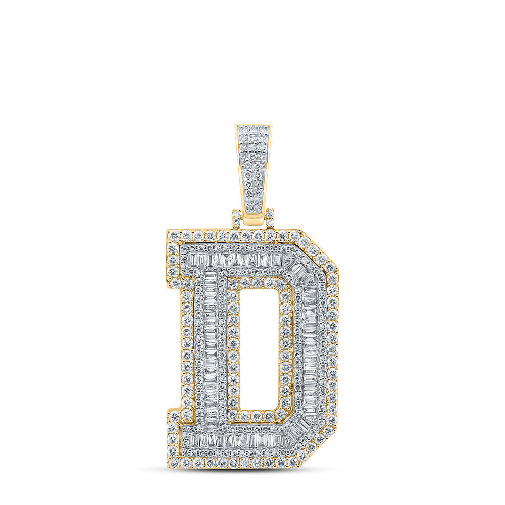10kt Yellow Gold Mens Baguette Diamond D Initial Letter Charm Pendant 3-1/3 Cttw
