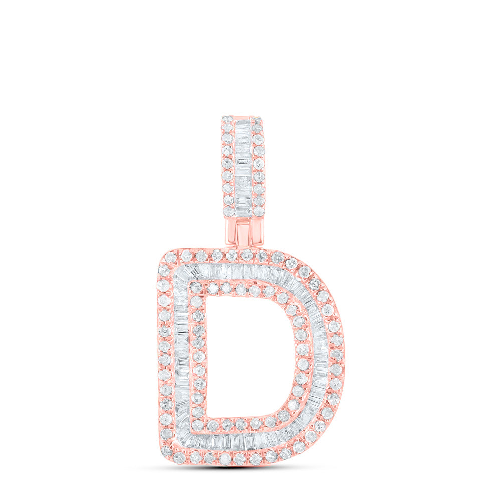 10kt Rose Gold Mens Baguette Diamond D Initial Letter Pendant 1/2 Cttw