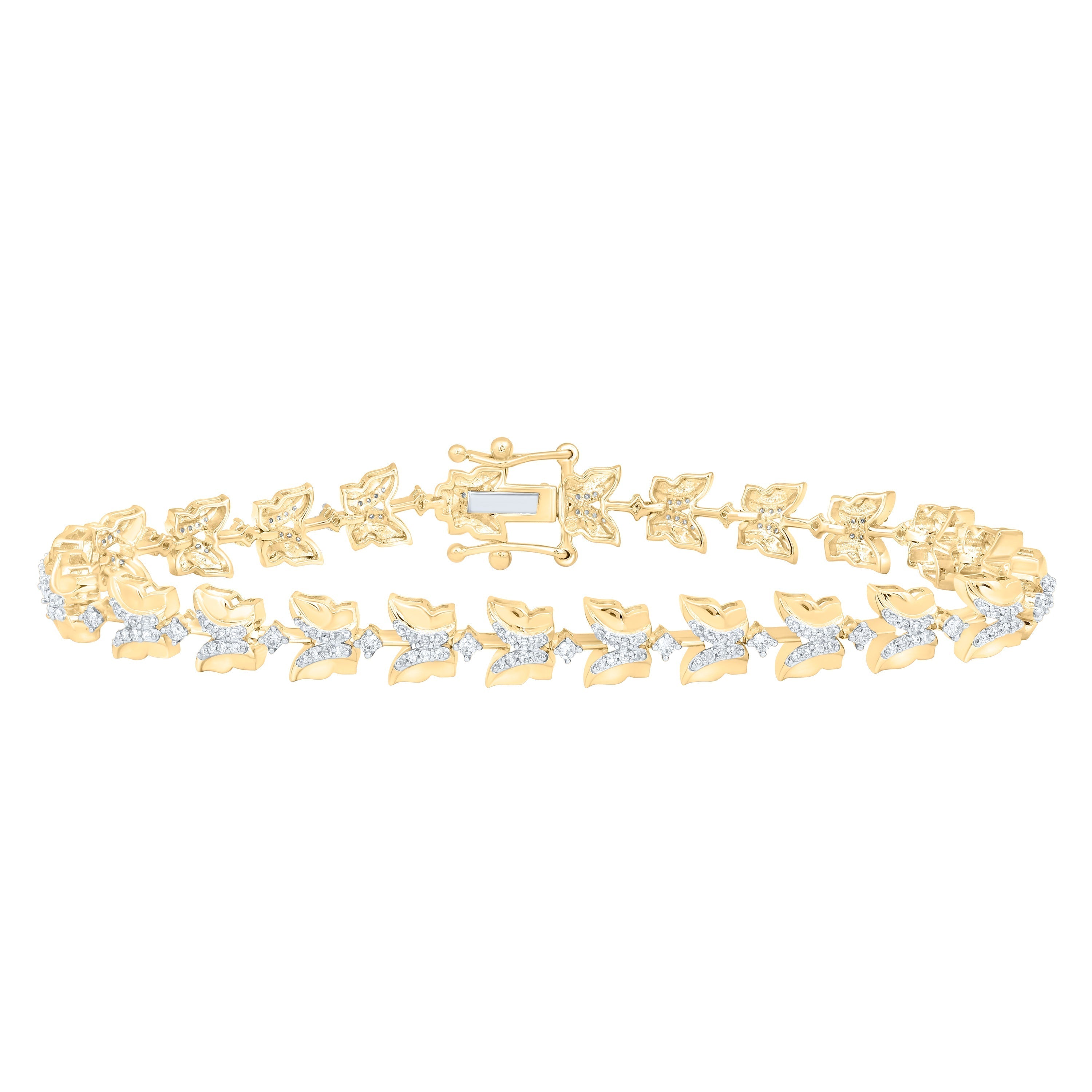 10kt Yellow Gold Womens Round Diamond Butterfly Bracelet 3/4 Cttw