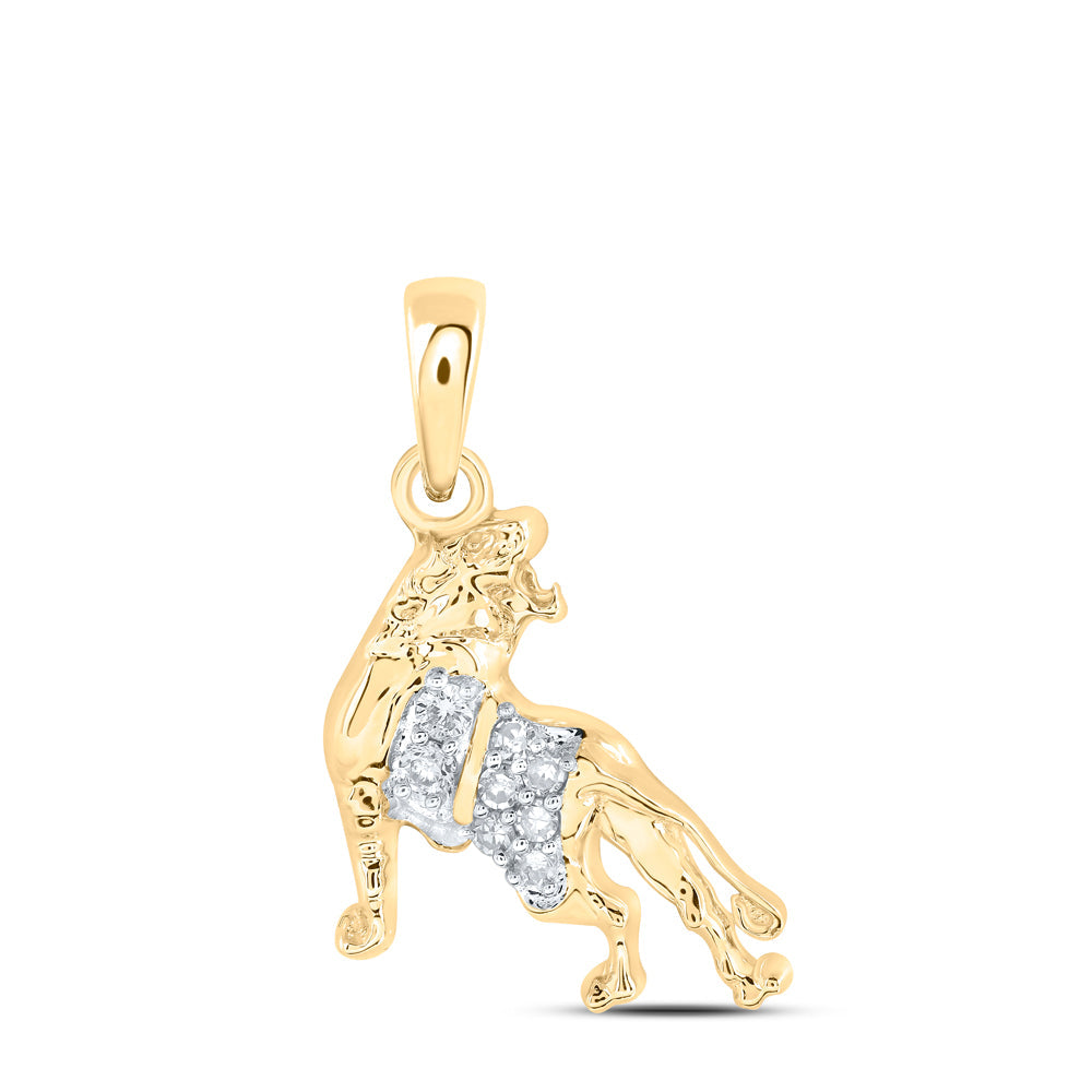 10kt Yellow Gold Womens Round Diamond Lion Zodiac Pendant 1/12 Cttw