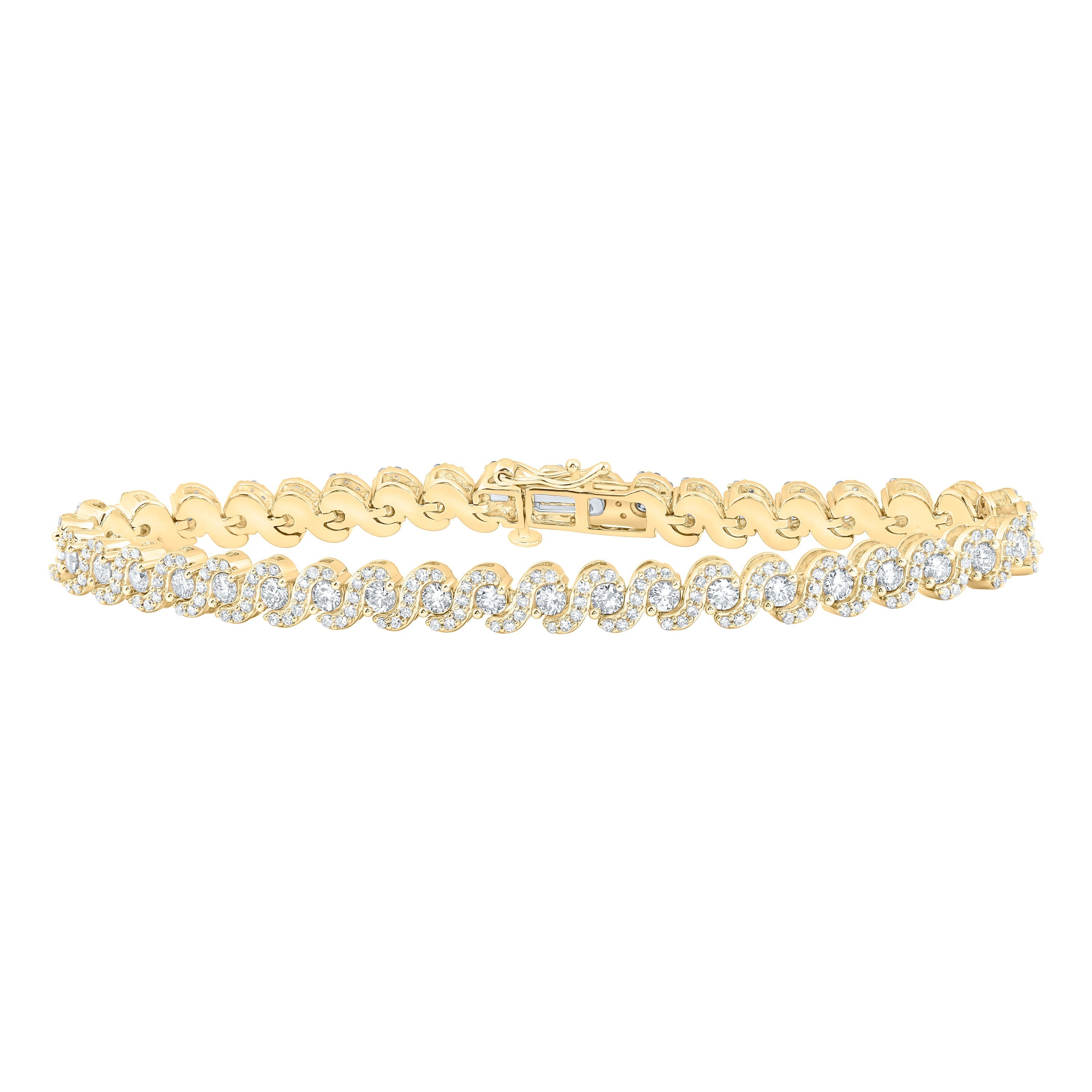 10kt Yellow Gold Womens Round Diamond Fashion Bracelet 3-1/3 Cttw